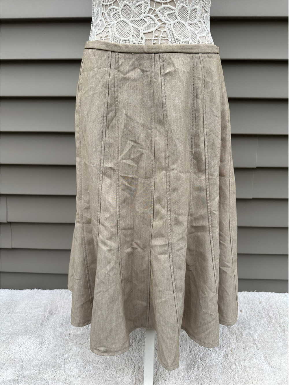 dressbarn Beige Flared Midi Skirt Classic Casual Chic Everyday Wear